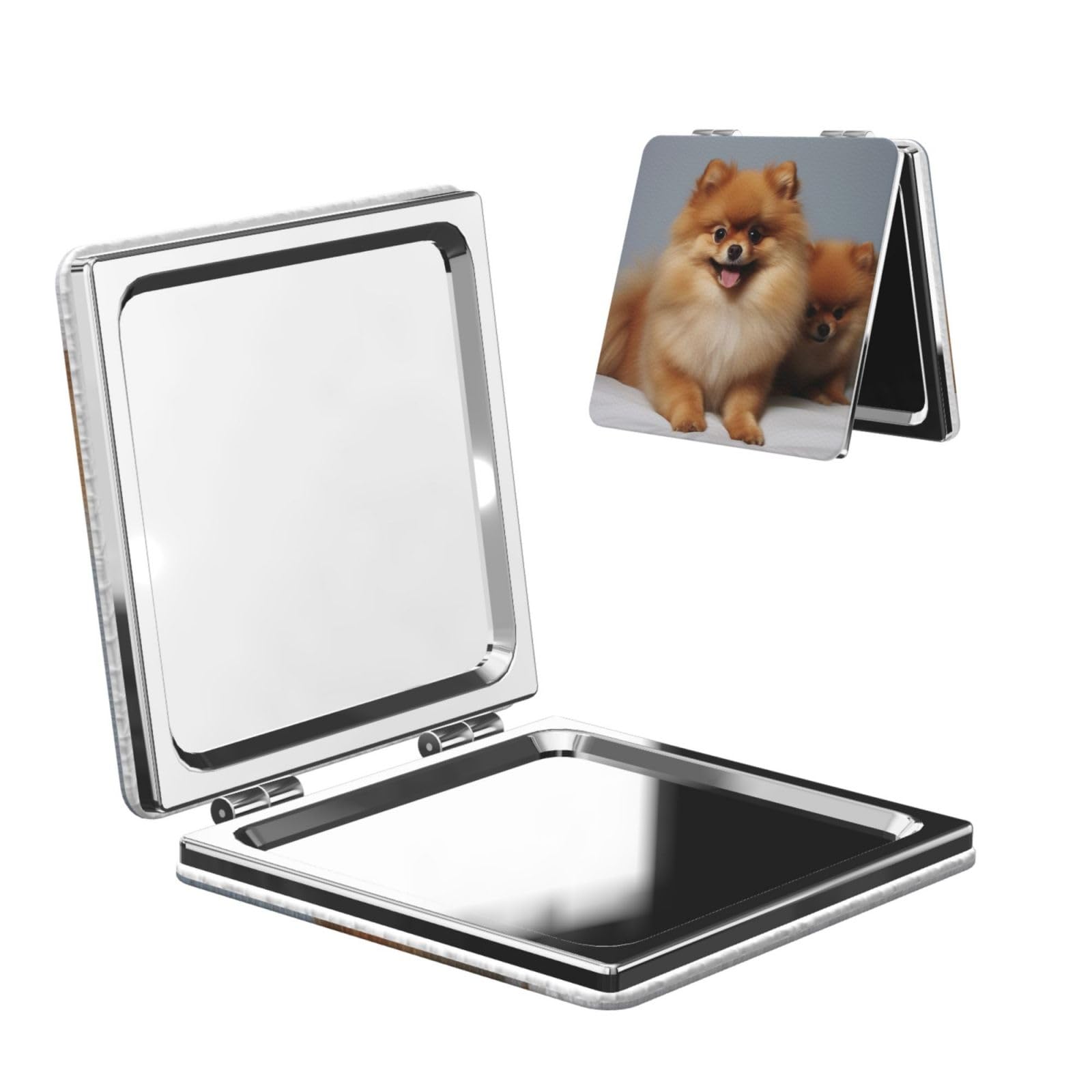 DWVTSLH Cute Pomeranian Compact Mirror for Purse, Double-Sided 2X/1X Magnifying Mirror for Women Men, Travel Makeup Mirror for Handbag, Handheld Vanity Mirror for Gift