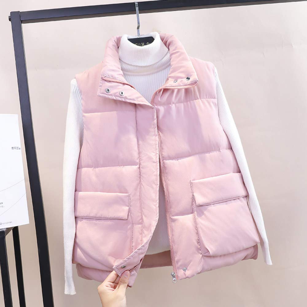 KHJH Women'S Down Gilet,Thickened Pink Stand-Up Collar Vest Loose Jacket Large Sleeveless Coat For Winter Warm Outdoor Walking Casual Waistcoat,L
