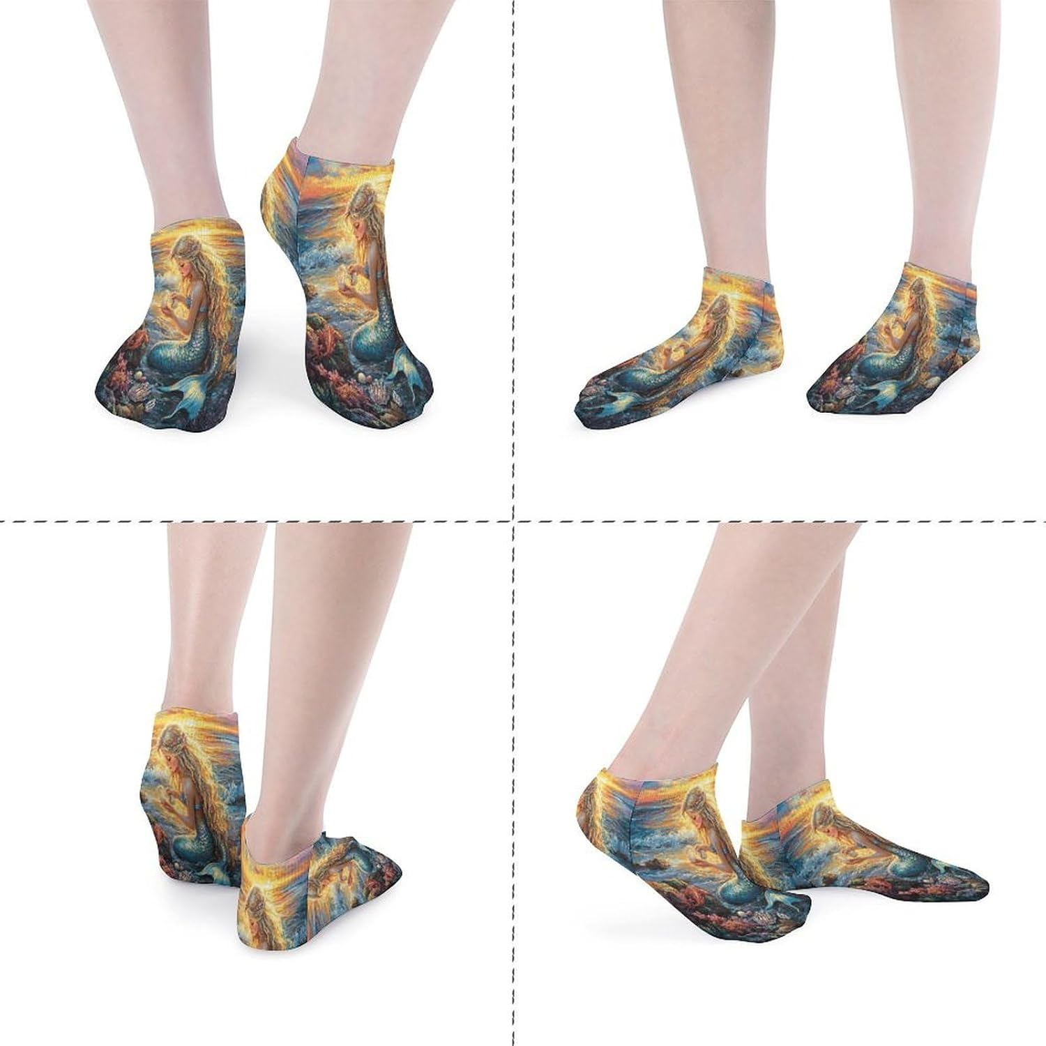 Sunset Mermaid 5Pairs Low Cut Ankle Socks for Women No Show Casual Breathable Athletic Socks for Sport