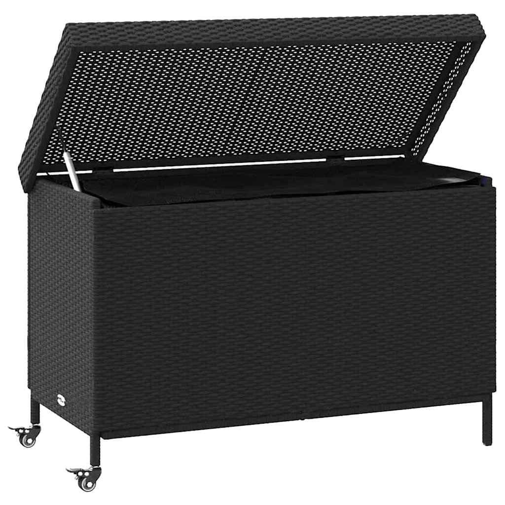 vidaXL Caja almacenaje jardín Ruedas ratán sintético Negro 110x55x73cm, Caja de Almacenamiento al Aire Libre, Almacenamiento de Cojines de jardín, Caja de Almacenamiento de Cojines