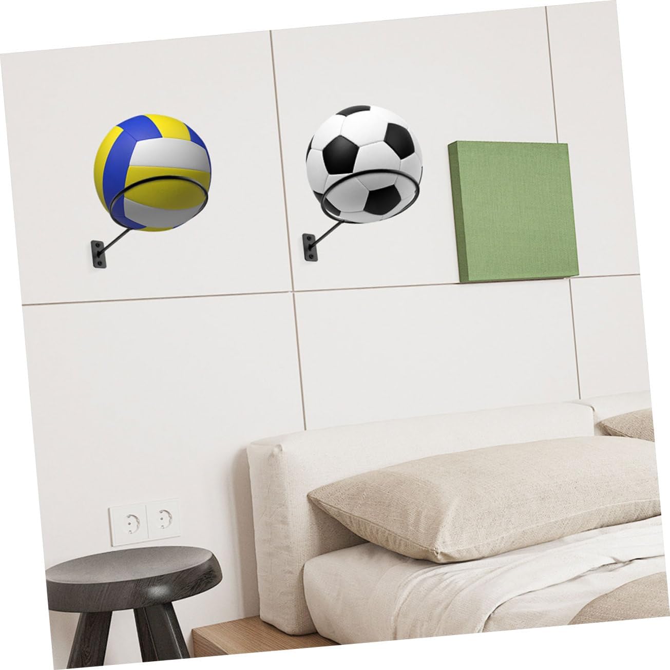 8Pcs Wall Mount Ball Rack Space Saving Basketball Football Volleyball and Rugby Display Stand for Organized Sports Equipment Storage Finish