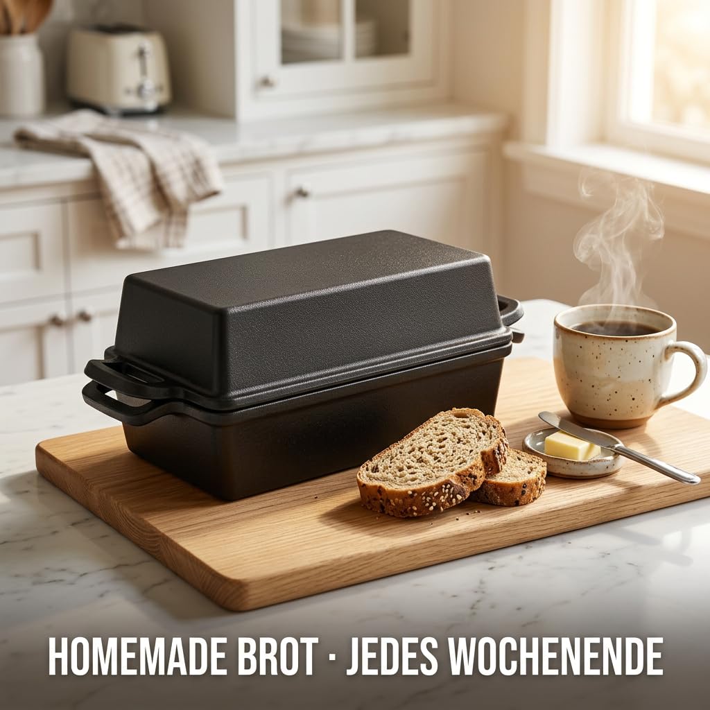 Brotbackform mit Deckel Gusseisen - Ideal als Kastenform, Toastbrot Backform, Brotform, Gusseisen Topf Brot backen Zubehör, Brottopf (25CM)