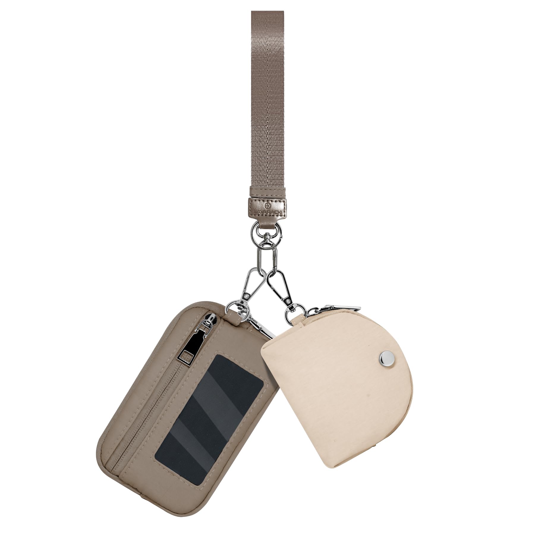 Lavarach Keychain Wristlet Wallet for Women Zippered Dual Pouch Wristlet Nylon Coin Purse Small Wallet with Key Ring