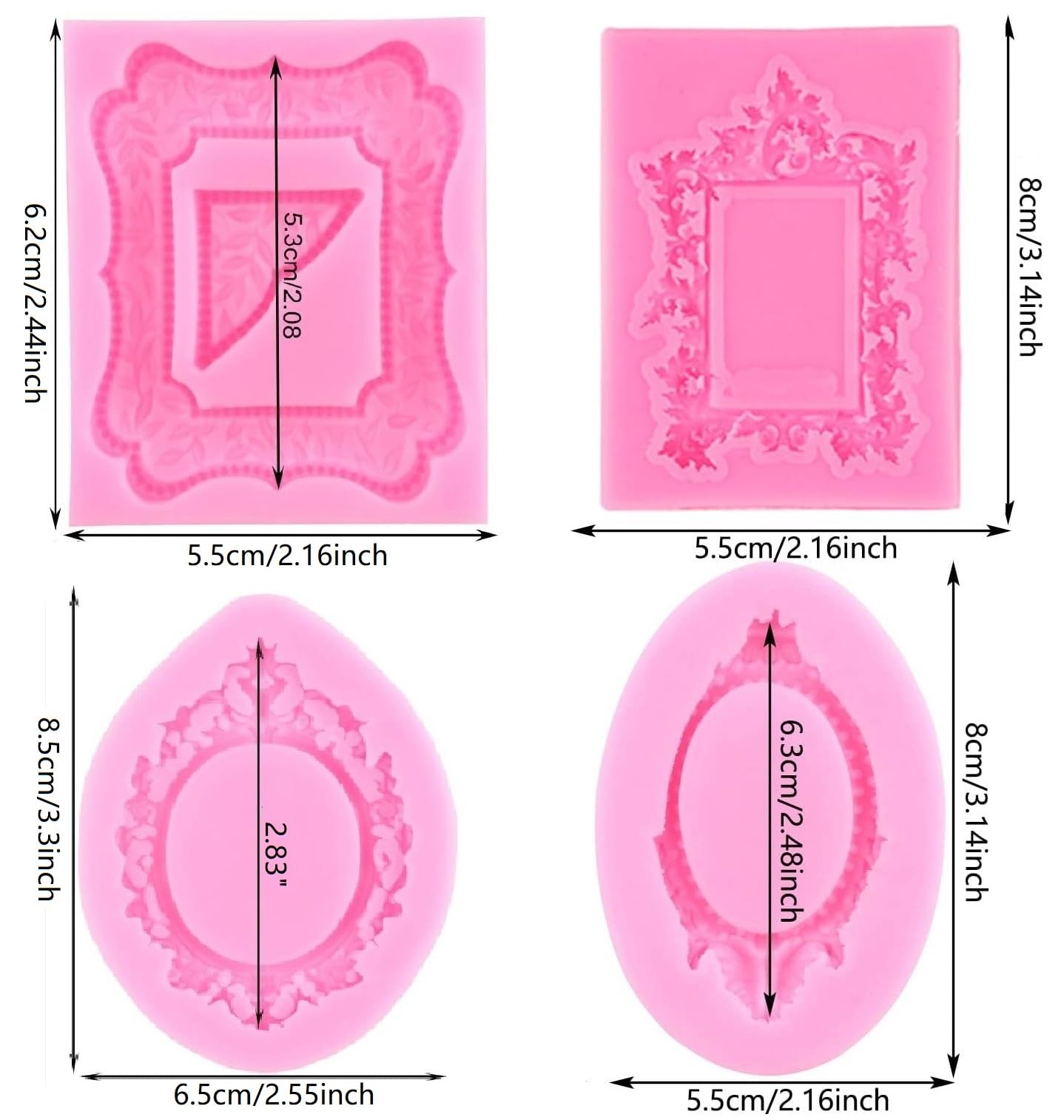 Picture Frames Silicone Mold Photo Frame Fondant Mold Baroque Style Frame Molds for Cupcake Topper Cake Decoration Chocolate Candy Polymer Clay Gum Paste