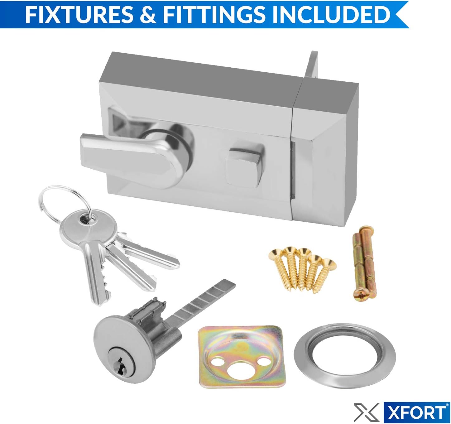 XFORT® Standard Deadlocking Night Latch 60mm Complete with Rim Cylinder