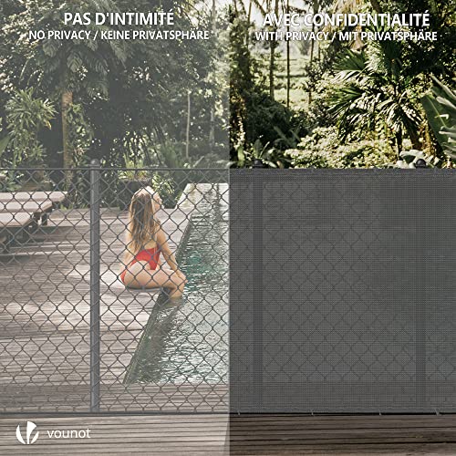 VOUNOT® Zaunblende 1×10m, Sichtschutz Zaun 150 g/m² HDPE Schattiernetz, Windschutz UV-resistent Reißfest, 85% Beschattungsgrad, mit Löcher und Kabelbinder, Grau