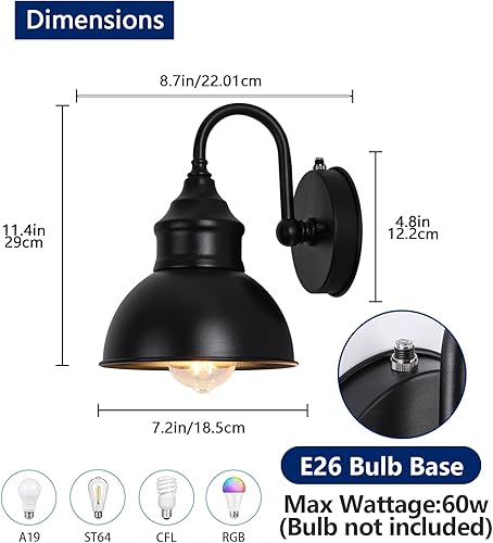 Vista 3 de Paquete de 2 luces de granero negras vintage para exteriores, modernas luces de granero para porche de granja, luces de granero del atardecer al