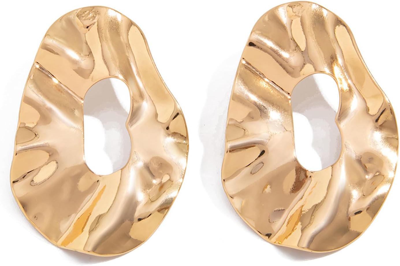 Chunky Gold Geometry Earrings for Women,Hammered Hollow Statement Dangle Earrings,Exaggerated Geometric Drop Earring Charm Jewelry