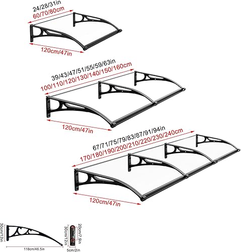 Miniatura 10 de Cubierta curvada de policarbonato, toldo para ventana, toldo para puerta, protección contra rayos UV, lluvia, nieve, refugio de puerta, pérgola,