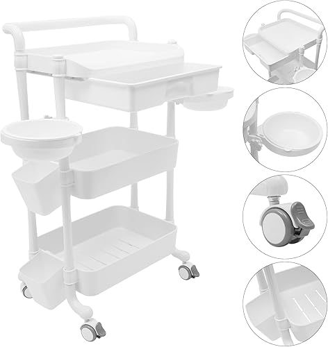 Miniatura 4 de Carrito con ruedas para salón de belleza, carrito de 3 niveles con ruedas y mango giratorio de 360, carrito de salón multiusos, carrito de belleza,