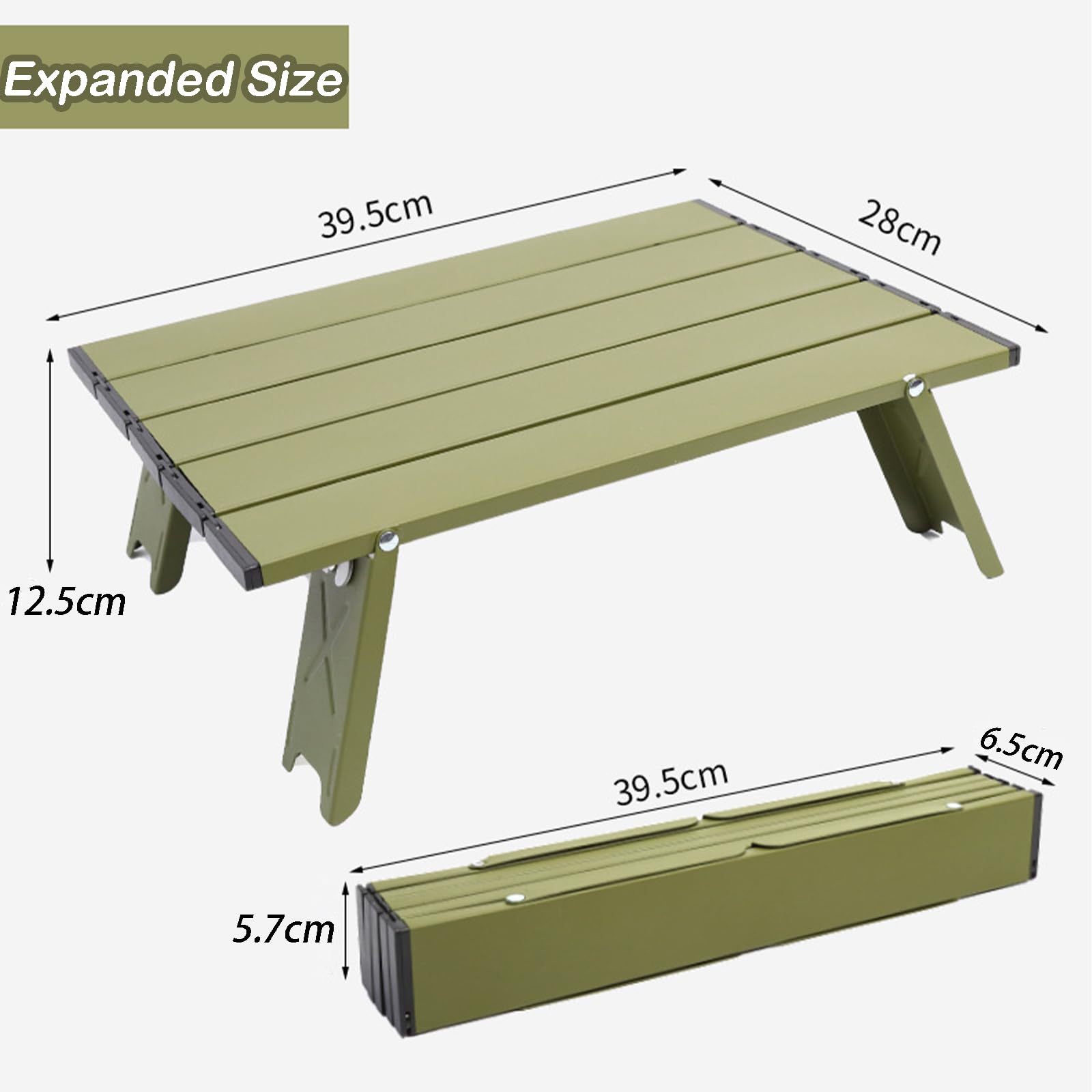 Tavolo Pieghevole Campeggio Alluminio Ultra Leggero - Compatto 39.5x29x12 cm per Picnic, Spiaggia, Escursionismo, Pesca - Portatile & Antiscivolo (Verde militare)