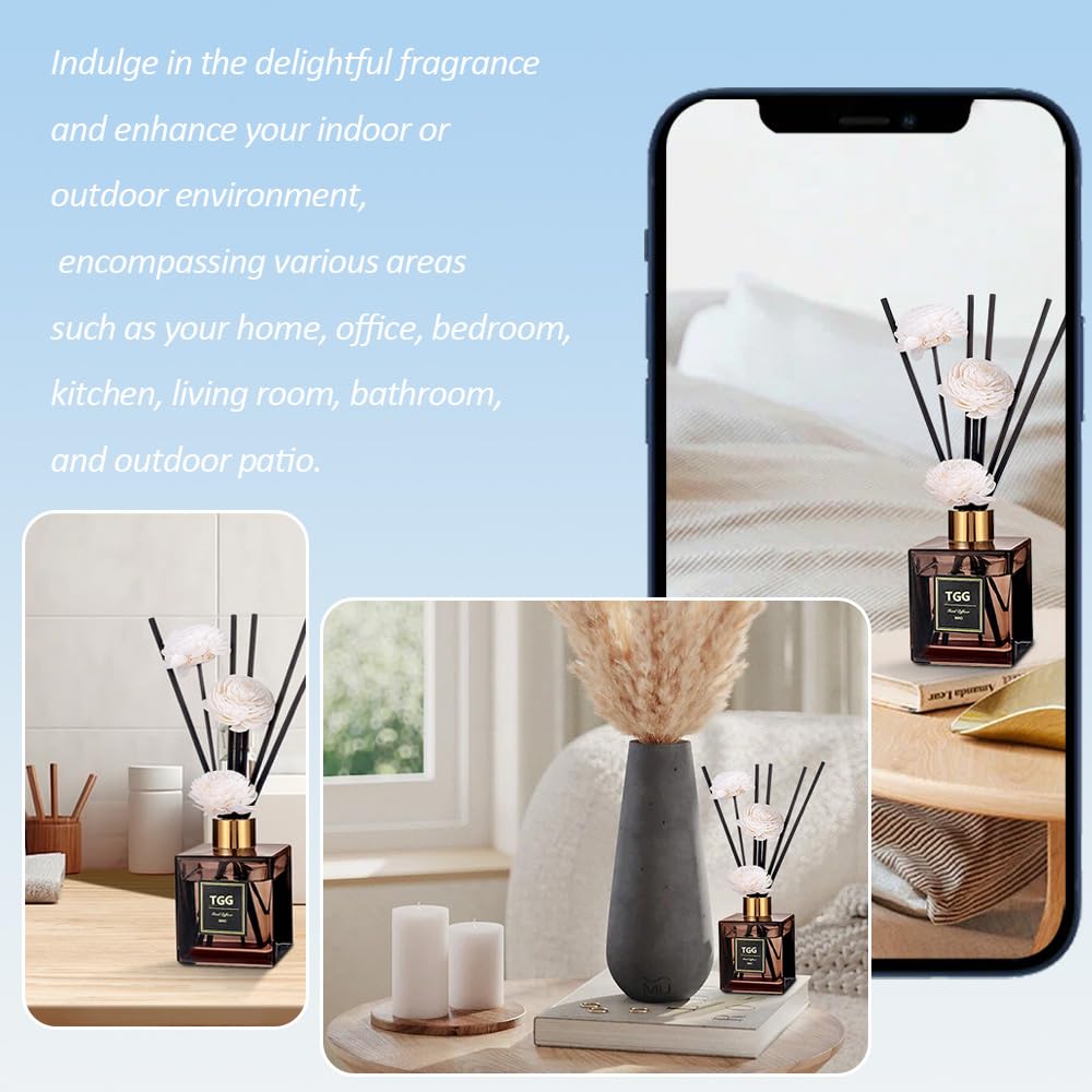tgg Set Difusor Carrizo, 200ml Vidrio Aromaterapia Jazmín Lavanda con Varillas de Madera Mimbre, Ambientador Casa Aceite Esencial Carrizo para SPA Dormitorio Oficina (Gardenia)