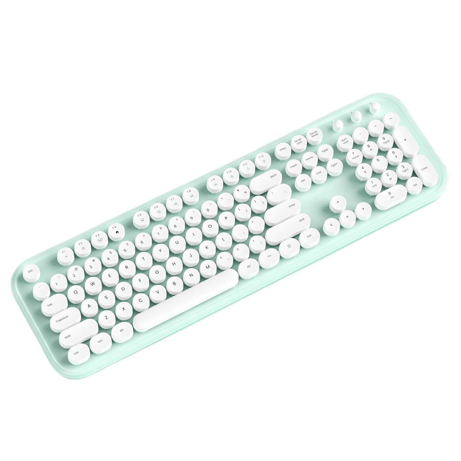 TISHLED Typewriter Keyboard Wireless 2.4GHz 104-Key Full Size with Numpad Silent Keys Membrane Gaming Keyboard Aesthetic Round Keycaps Ergonomic for Win/Mac/PC/Laptop, 2 AAA Batteries, Mint Green