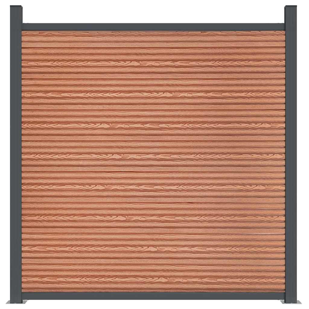 WPC Zaunpaneel Braun 353x186 cm, langlebiges Gartenzaun Sichtschutz aus Holz-Kunststoff-Verbundwerkstoff, robuste Aluminiumprofile und Pfosten mit Bodenplatten für stabile