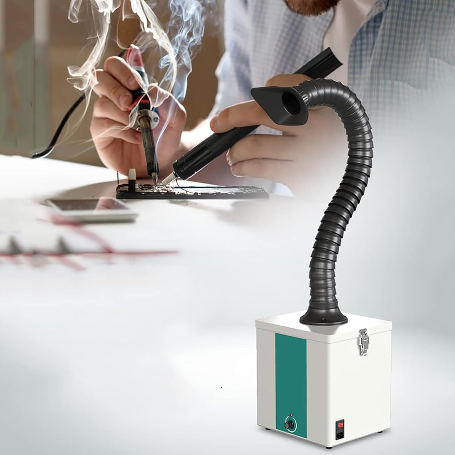 TsoLay Solder Fume Extractor Smoke Absorber, 105W Fume Extractor Soldering Smoke Purifier with Stepless Speed Control Button, 3-Stage Filter and 97% Purification Rate, for Most Engraver