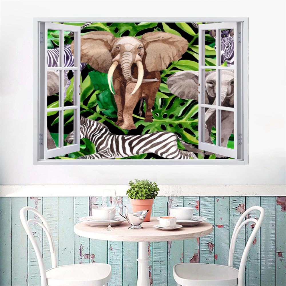 Adesivi 3D Per Decorazioni Murali Distrutti Elefante Adesivo Da Parete Zebra Tatuaggio Da Parete Per La Decorazione Della Parete Della Cameretta Dei Bambini 120x80cm
