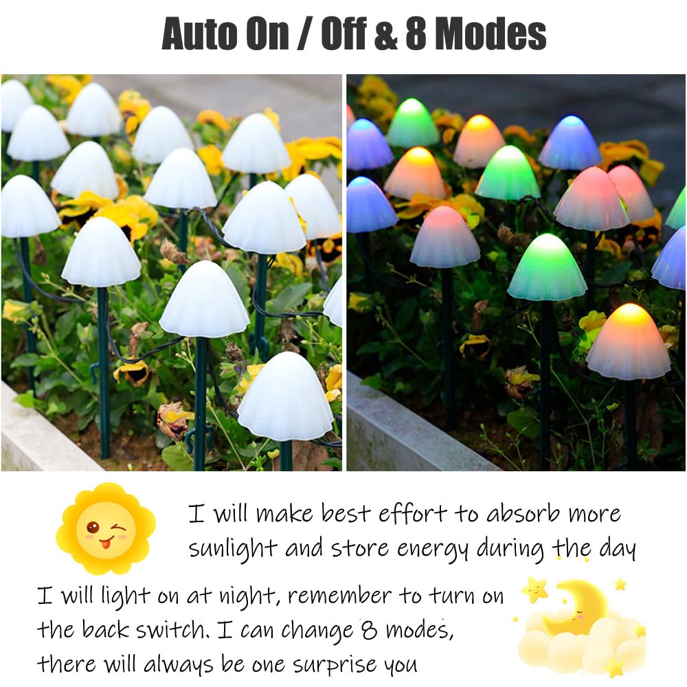 30 Luci Solari Da Esterno A Forma Di Fungo - 6,5 Metri Con 8 Modalità E Colori Variabili - Impermeabili Per Giardino, Prato E Decorazioni