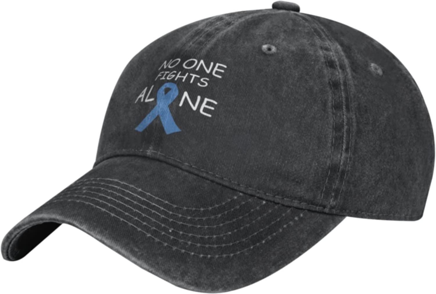 Fifbird Unisex Black Cowboy Baseball Cap Nobody Fights Alone Prostate Cancer Awareness Ribbon Adjustable Trucker Cap Baseball Cap