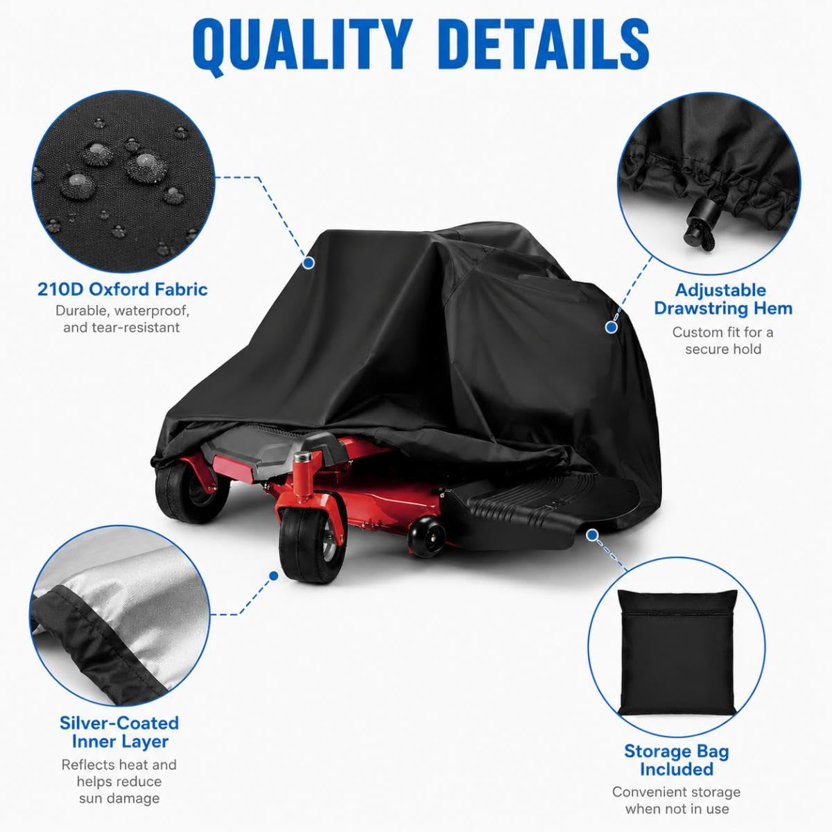 Funda Protectora Cortacésped para Wright WZ48FX801E WZ52FX801E | Funda para Tractor Cortacsped Cubierta del Tractor de Jardín Cubierta Impermeable Cortacésped Resistente Polvo Nieve Lona