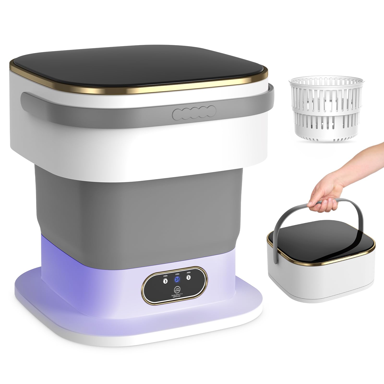 Mini Waschmaschine, 15L 2 in 1 Faltbare Klein Waschmaschine Camping mit Schleuder für Kleine Kleidung. 3 Reinigungsmodi Portable Washing Machine für Zuhause, Wohnungen (Grau)