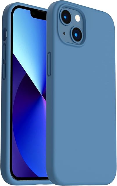 ORNARTO Shockproof Liquid Silicone Designed for iPhone 13 Case Gel Rubber Full Body Protection Anti-Shock Cover Case Drop Protection 6.1inch-Blue