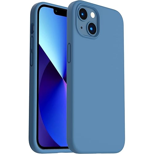 ORNARTO Shockproof Liquid Silicone Designed for iPhone 13 Case Gel Rubber Anti-Shock Cover Case Drop Protection 6.1inch-Blue
