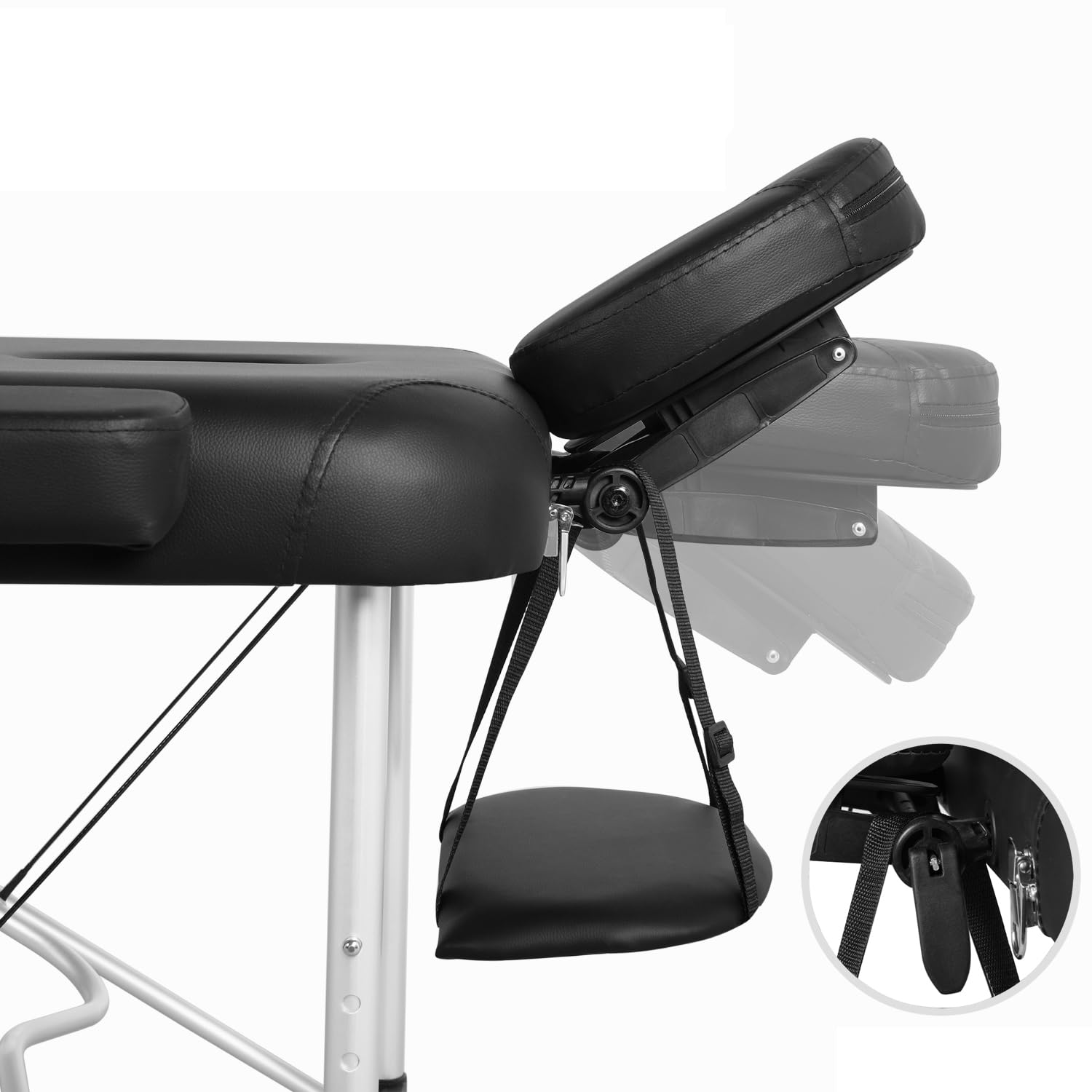 Lettino per Massaggio a 3 Zone 213 x 70 cm Professionale Portatile Fisioterapia Pieghevole in Alluminio Nero