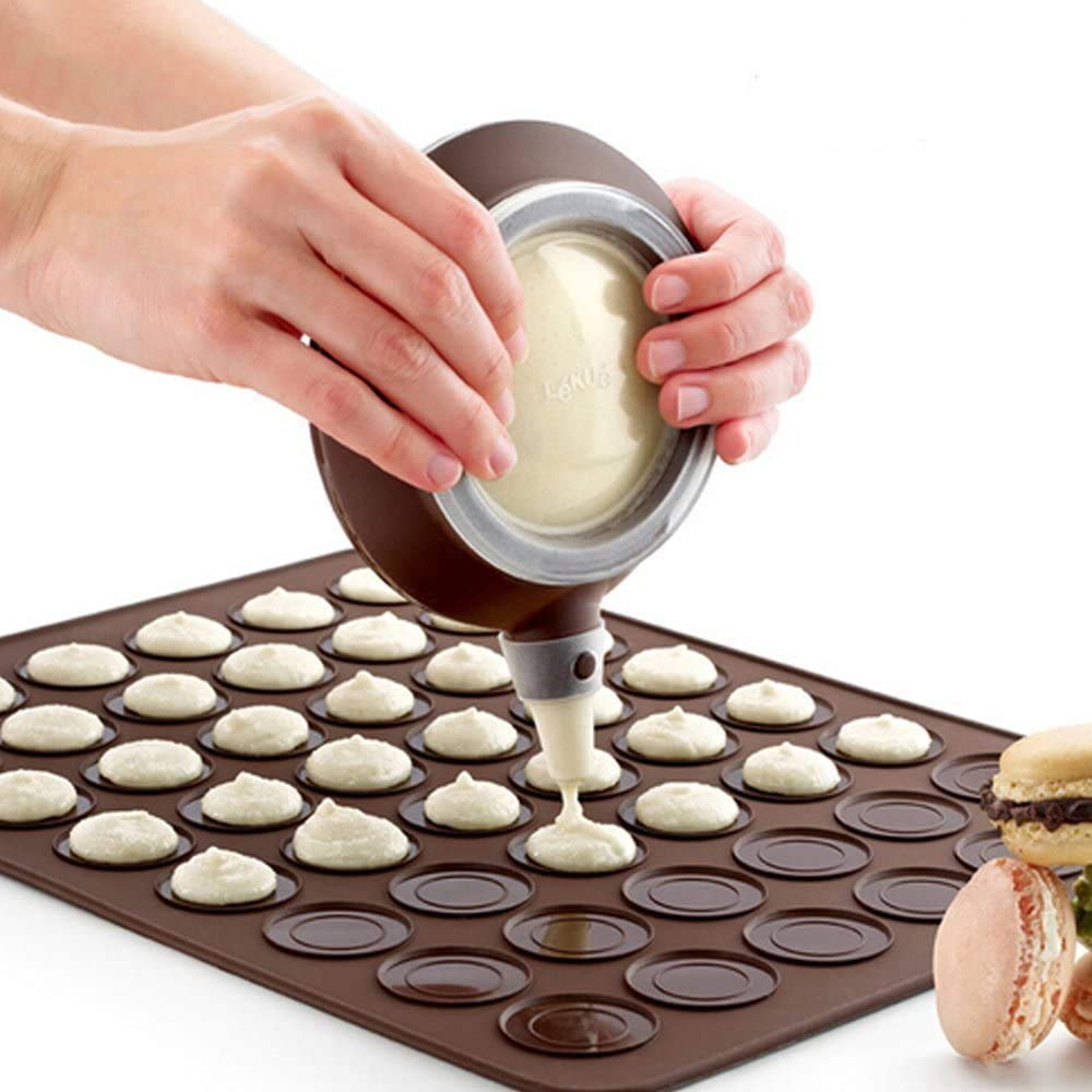 First Try Macaron Silicone Baking Mats Baking Mold Set 48 Capacity Silicone Macaron Baking Kit Decorating Piping Pot with 5pcs Nozzles (1 Set)