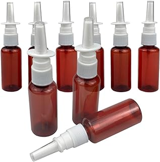 UPSTORE 12Pcs (30ml/1oz) Amber Round Empty Plastic Nasal Spray Bottle with Press Spray Head Refillable Portable Fine Mist Sprayers Containers Pot Travel Sub Bottling for Colloidal Silver Saline