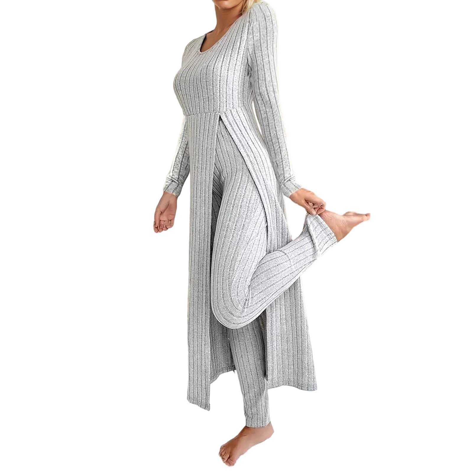 Elegantes Zweiteiliges Damen-Set mit Rundhalsausschnitt Langarm-Kleid kombiniert mit Langer Hose für stilvolle Auftritte