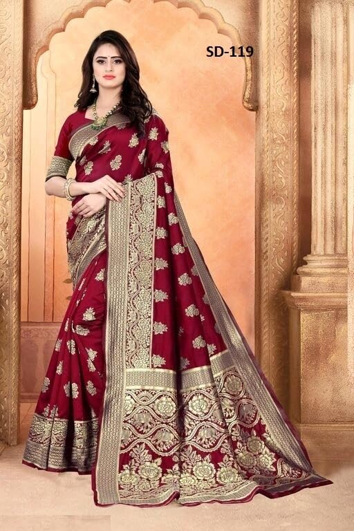 Image of Women's Kanjivaram Ptinted Soft Silk Banarasi Saree With Unstitched Matching Bloue Piece | Saree for Women