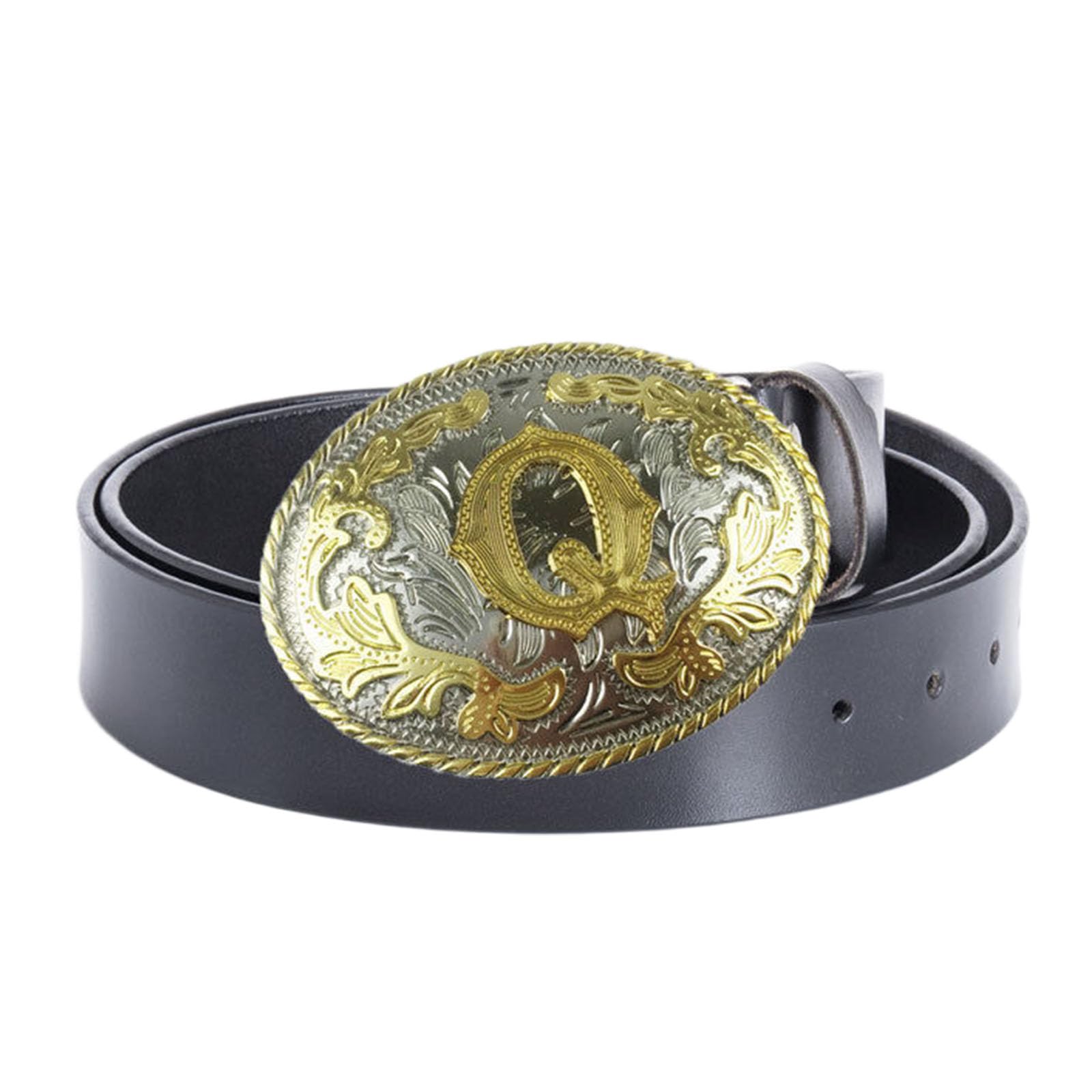 BDAYEK Men's Belt Men'S Belt Western Cowboy Genuine Leather With Alphabetical Buckle Brown(Q Black,110Cm/43.3'')