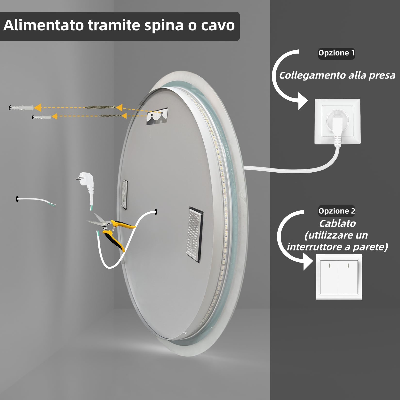 LUVODI Bluetooth 80cm Specchio Bagno Led Luce Rotondo Antiappannamento 3000K-6000K Dimmerabile 3 Colori Luce Funzione Memoria Specchio in Resina Specchio Retroilluminato Bagno
