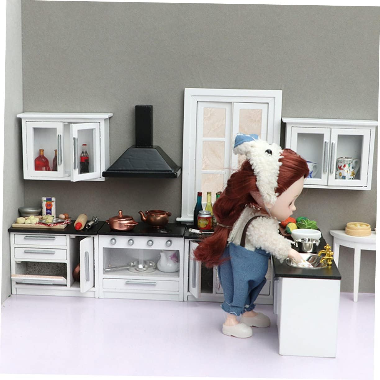 1 Set Mini House Kitchen Furniture Cabinet Gas Stove Accessories Dollhouse Decor for Photography Prop and Decoration