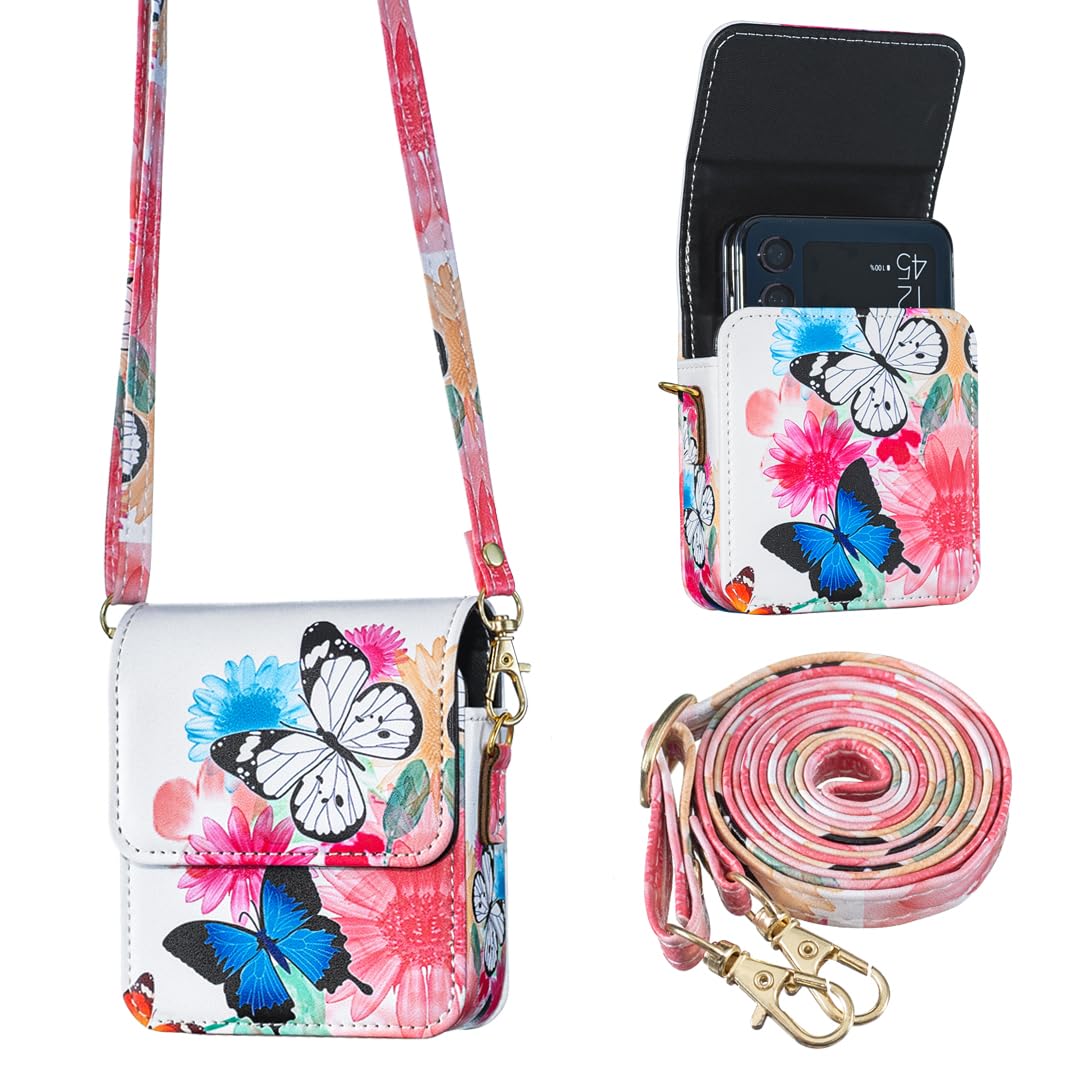 SQMCase Crossbody Mini Bag Case for Samsung Galaxy Z Flip 7 6 5 4 3, Fashion PU Leather Bag Phone Case for Motorola Razr 2025/2024 (White)