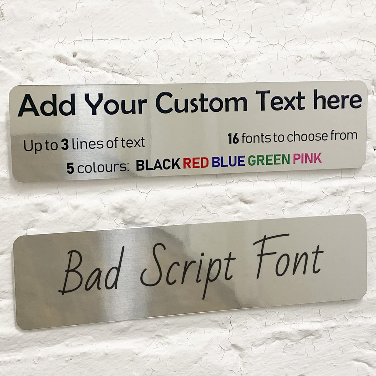 Personalised Aluminium Metal Mirror Plaque Bespoke Sign Childs Bedroom Door Add Own Text - in Bad Script Font (20 x 5 cm, 7.8 x 2 inches)