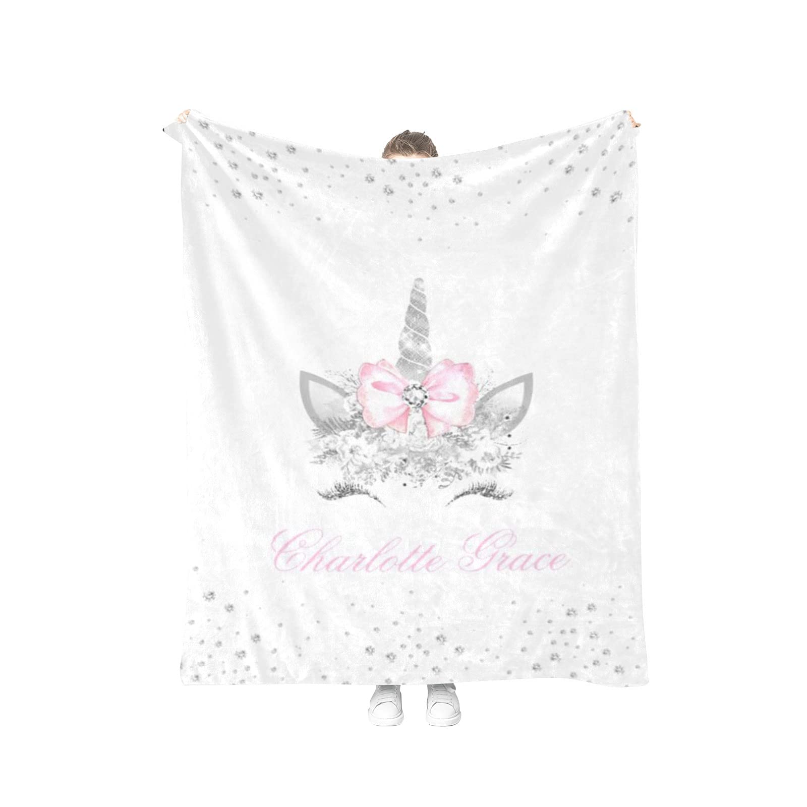 bonim Personalized Baby Blanket with Name, Name Blankets Personalized Baby, Custom Name Blanket, Fleece Throw Blanket, Newborn Baby Girl Gifts, (Unicorn Style 1, 30"x40")