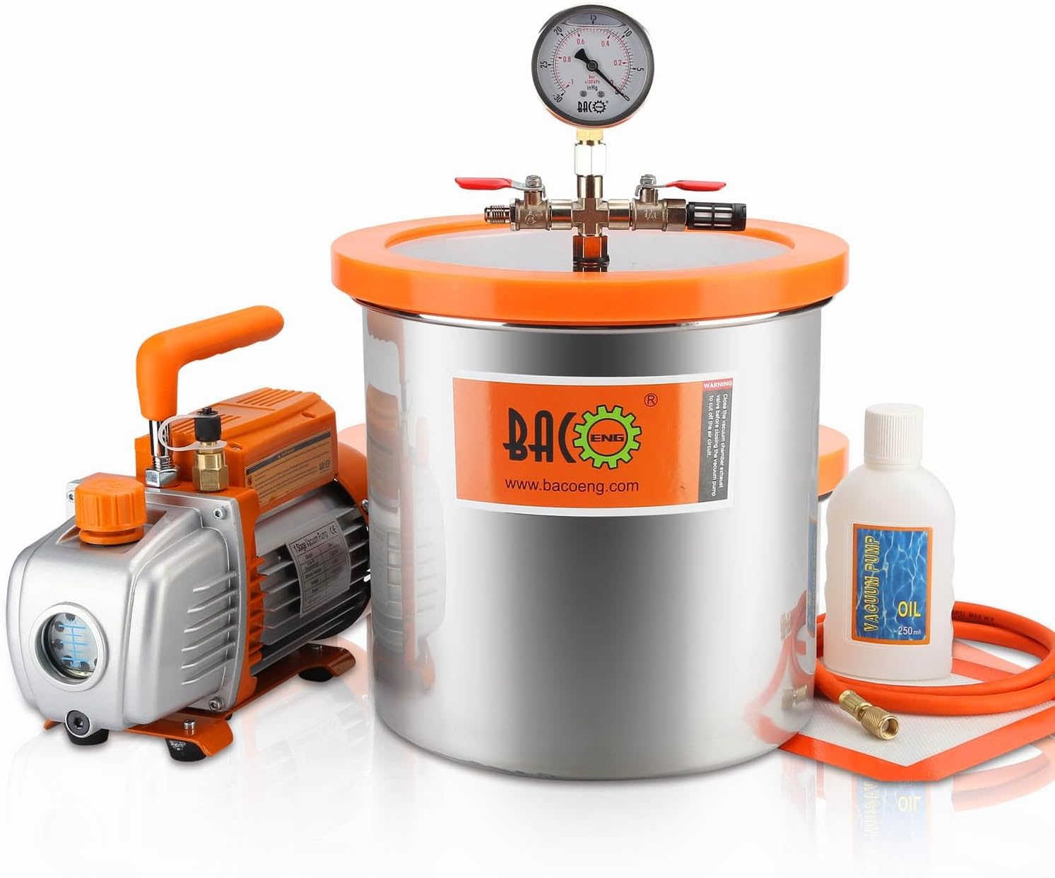BACOENG 3 Gallon Vacuum Chamber Kit with 3.6 CFM 1 Stage Vacuum Pump, Degassing Chamber Kit with Acrylic Lid for Resin, Not for Stabilizating Wood or Making Fish Lures