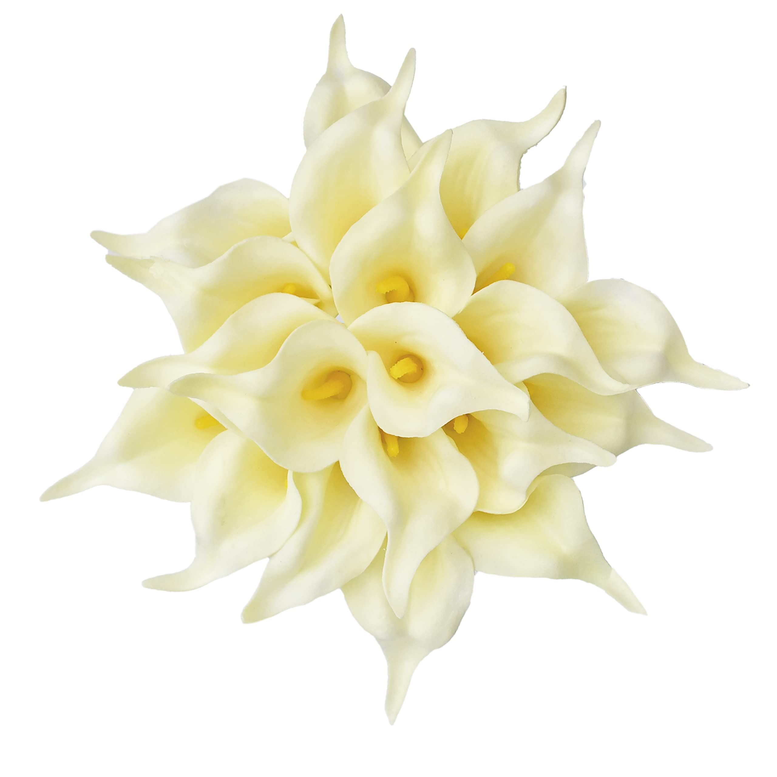 Only Art 20pcs Artificial Light Yellow Calla Lily Flowers with Soft Latex Materials for Home & Kitchen Decoration