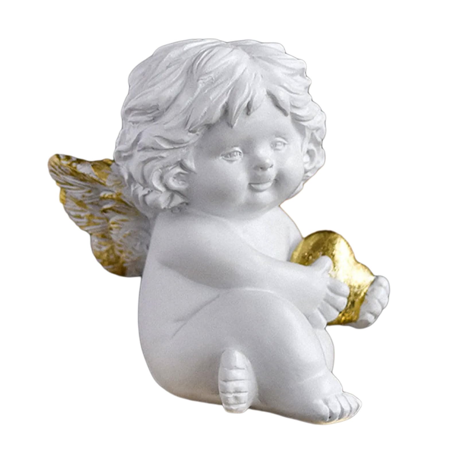 Elnwnnkc Angelic Holding Heart Figurine Elegant Cherub Resins Statue Sculpture Ornament Couples on Valentines Day Angelic Sculpture Ornament