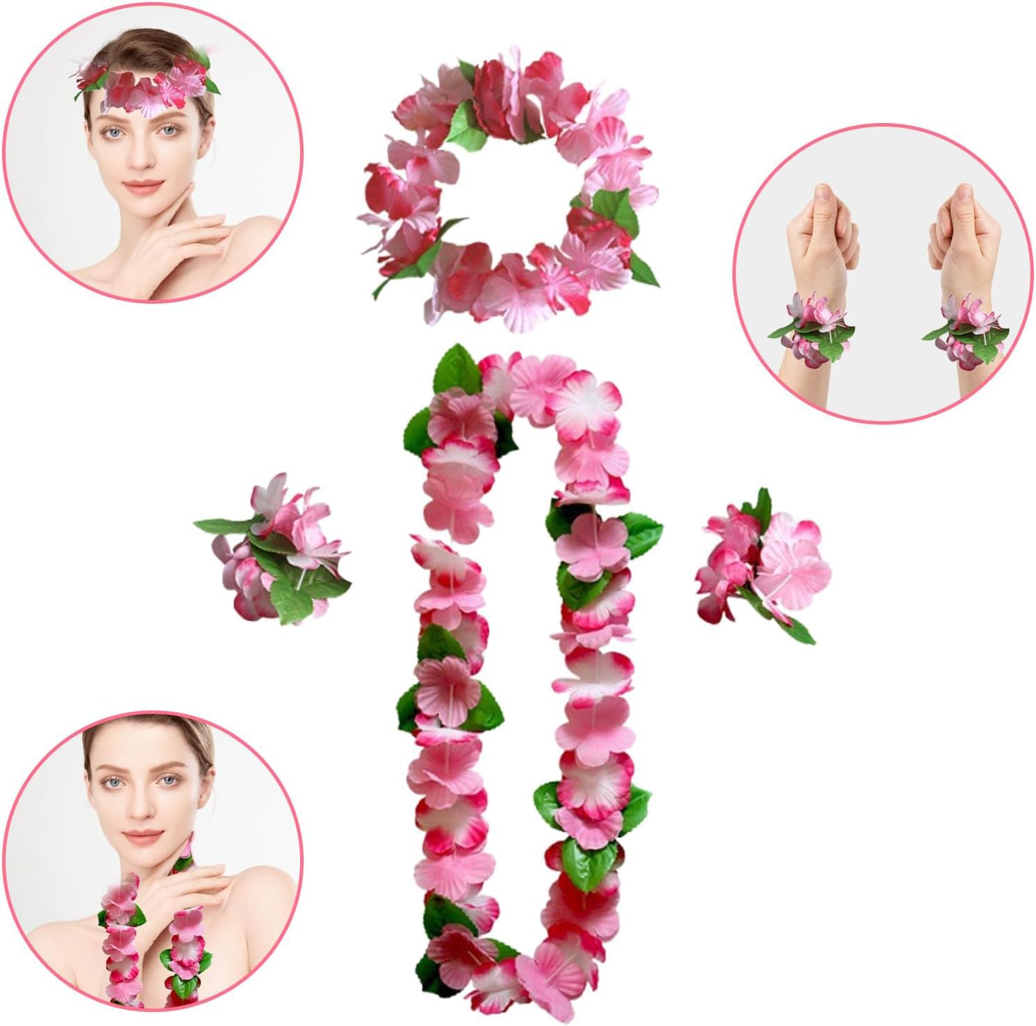 24 Pièces Guirlandes Hawaïennes, Ensemble De Colliers Hawaïens Avec