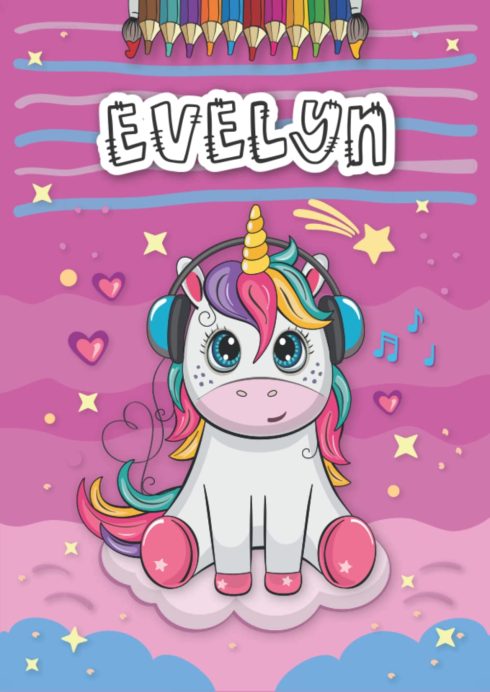 Evelyn: Personalized Coloring Book for Evelyn | Theme: Unicorn | Birthday gift for girl, daughter ... | Ages: 4-8 | 25 unicorn designs with name Evelyn, Large size A4 (ca. 8.5 x 11 inches)