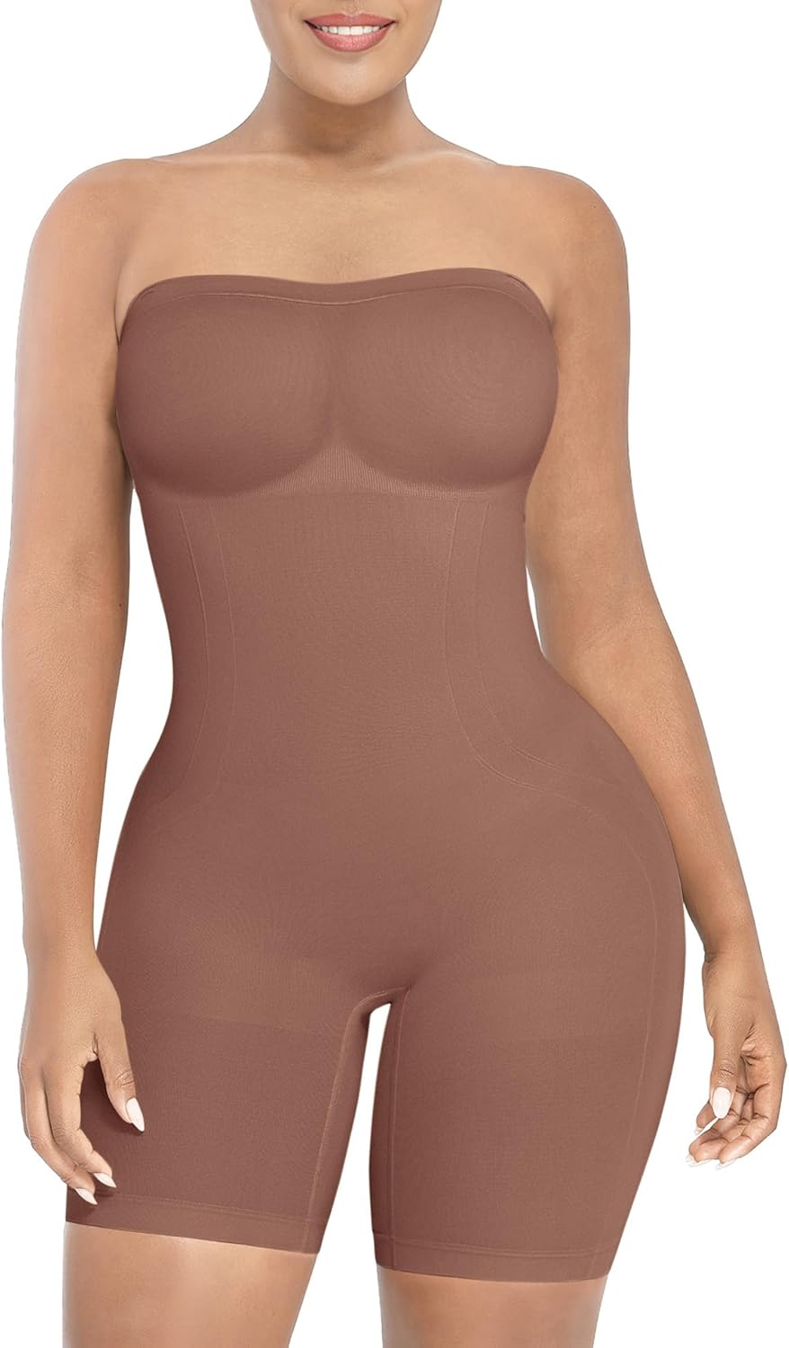 SHAPELLX Women's Shapewear Bodysuits Tummy Control Butt Lifter Body Shaper Strapless Seamless Mid Thigh Jumpsuit Tops
