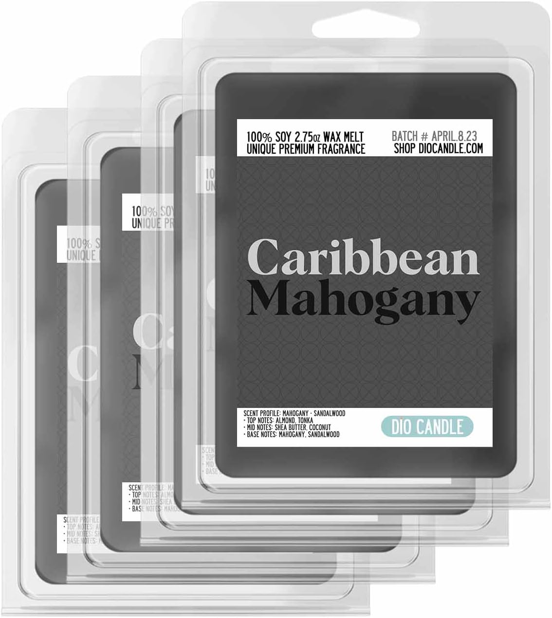 Caribbean Mahogany Scented Wax Melts - Smells Like Mahogany - Sandalwood - 100% Naturally Vegan Soy and Premium Fragrance | Great Gift | Handmade in Denver, Colorado (4 Pack Wax Melts)