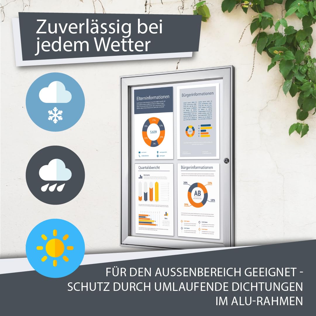 Schaukasten außen 4x DIN A4 | wetterfest | abschließbarer Infokasten mit SAN-Scheibe | beschreibbare magnetische Rückwand | ideal für Außenbereich & Outdoor Wand-Montage