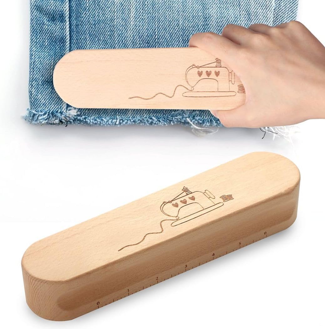 Hardwood Tailor Clapper for Quilting & Sewing, Seam Flattening Tool with 6-Inch Measuring Scale, Compatible with Steam Iron for Crisp Seams