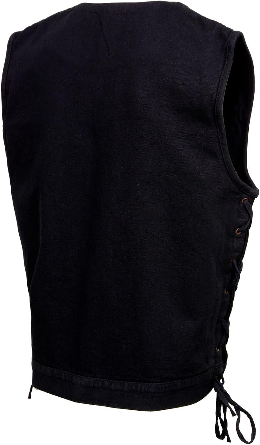 Milwaukee Leather MDM3013 Men's 'Brute' Concealed Snap Black Denim V-Neck Side Lace Club Style Vest w/Hidden Zipper