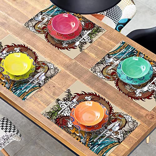 Set de table lavable anti-tache en Oxford isolant dragon chinois x4 - 8