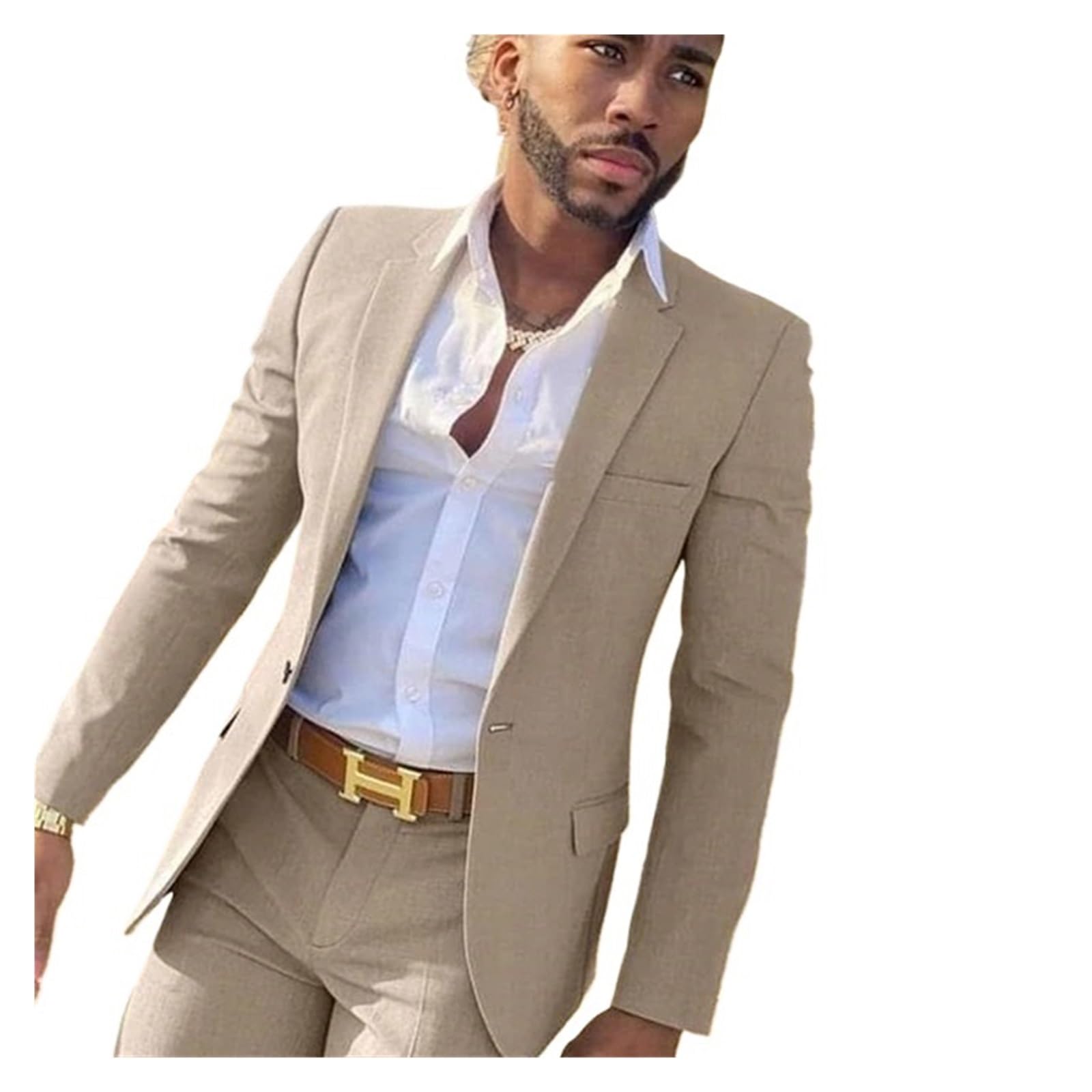 Traje Beige de 2 Piezas, Trajes de Caballero Ajustados for Hombre, Esmoquin for Novio de Boda, Chaqueta Masculina con Pantalones(S)