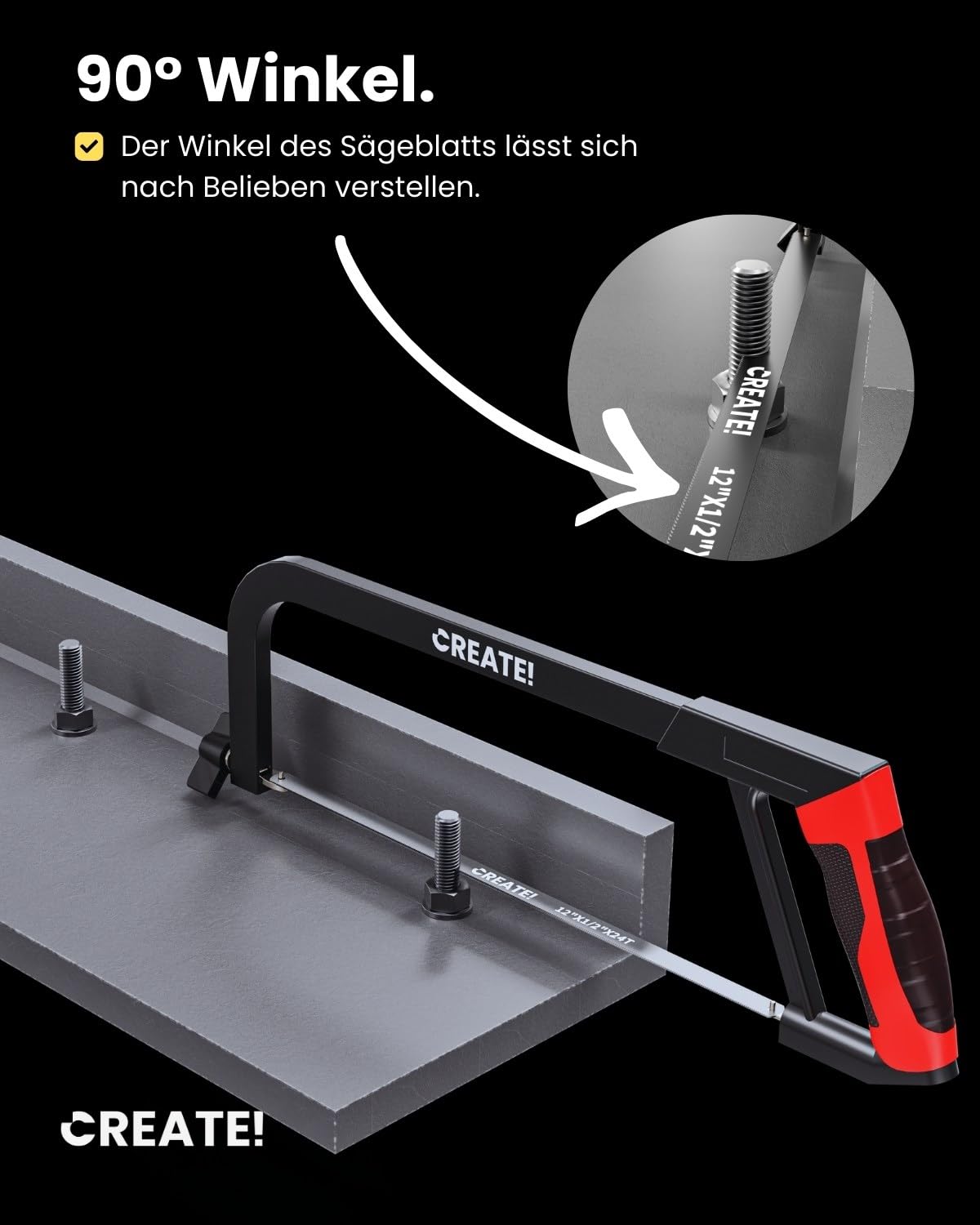 CREATE Metallsäge - 300 MM mit verstallbarem Sägeblatt.(inl. 5 Ersatzsägeblätter)